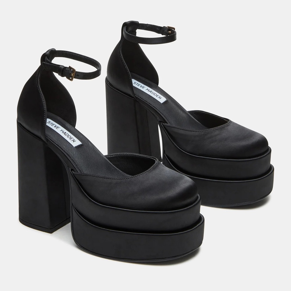 Steve Madden Charlize Black Satin Platform Heels